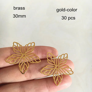 Brass Filigree Leaf-Petal Flower Bead Caps 30mm DIY Earrings Jewelry