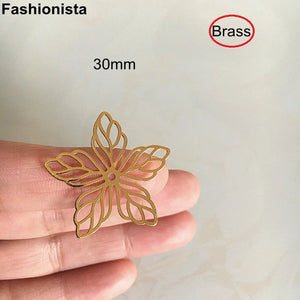 Brass Filigree Leaf-Petal Flower Bead Caps 30mm DIY Earrings Jewelry