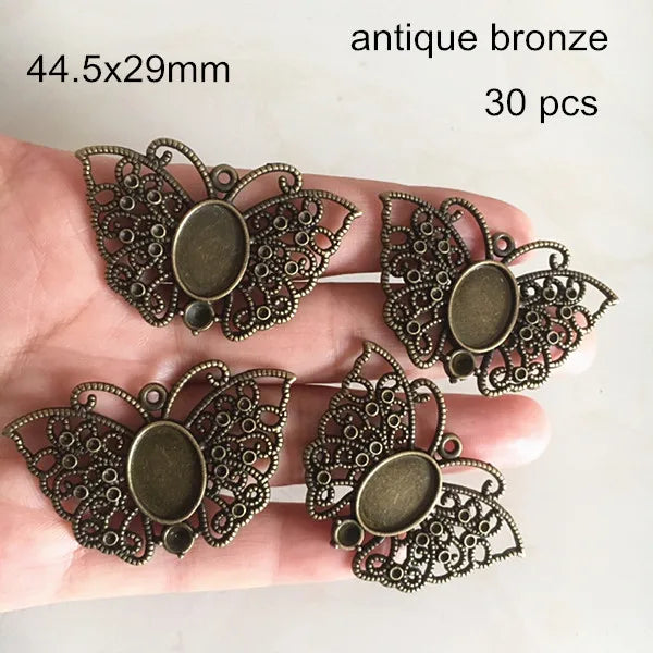 30 pcs Bronze Butterfly Charms Pendant Tray for Oval Cabochon