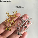 30 pcs Silver-color Metal Tree Branch Rhinestone Embellishment 28x45mm