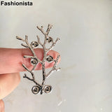 30 pcs Silver-color Metal Tree Branch Rhinestone Embellishment 28x45mm