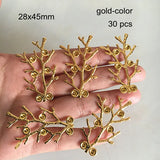 30 pcs Silver-color Metal Tree Branch Rhinestone Embellishment 28x45mm
