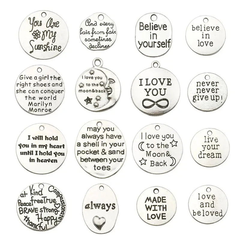 30 pcs Mixed Inspiration Words Charms Pendants for Jewelry Making DIY