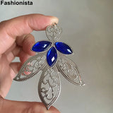 30 Large Filigree Leaf Charms With Rhinestone, 55x69mm, Gold/Steel