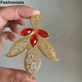 30 Large Filigree Leaf Charms With Rhinestone, 55x69mm, Gold/Steel
