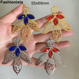 30 Large Filigree Leaf Charms With Rhinestone, 55x69mm, Gold/Steel