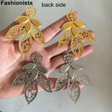 30 Large Filigree Leaf Charms With Rhinestone, 55x69mm, Gold/Steel