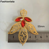 30 Large Filigree Leaf Charms With Rhinestone, 55x69mm, Gold/Steel