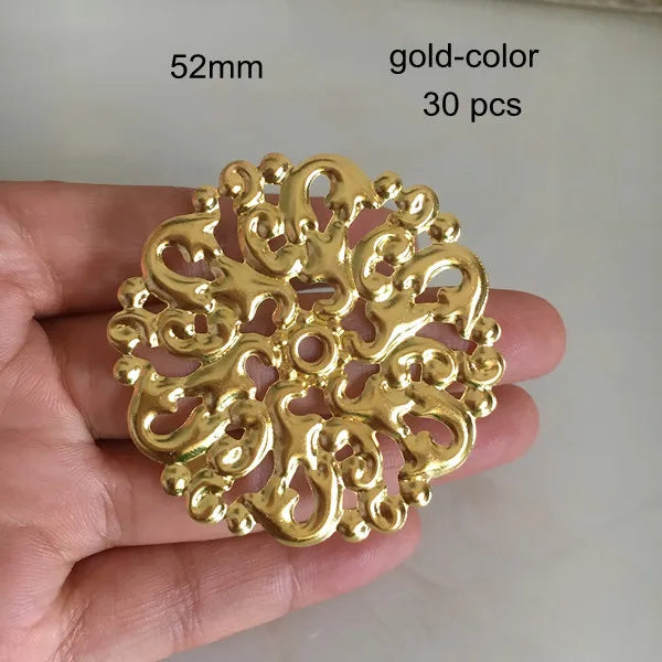 30 pcs Large Metal Filigree Flower For DIY Crafts & Jewelry, Gold/Silver/Bronze