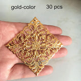 30 Metal Filigree Rhombus Charms 50*50mm Flower Settings Gold Silver Bronze