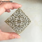30 Metal Filigree Rhombus Charms 50*50mm Flower Settings Gold Silver Bronze