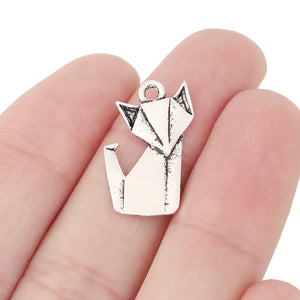 30 Tibetan Silver Origami Fox Charms Pendants DIY Jewelry Making 22x13mm