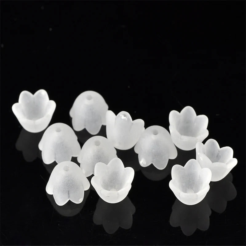 300PCs Frosted Flower Acrylic Spacer Beads 10x9mm