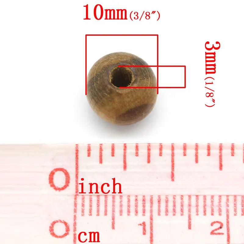 300 Round Wood Beads Coffee Stripe Wooden Bead DIY Jewelry Making 10mm