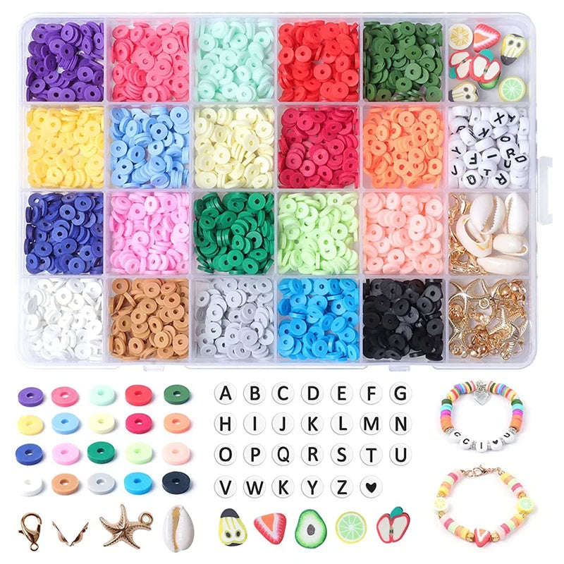 Polymer Clay Bead Kit, Flat Round Spacer Beads with Letter Fruit Accessories