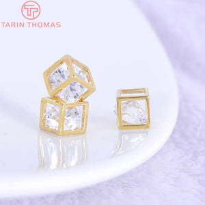 6PCS 5MM 24K Plated Brass Zircon Cube Charms Pendants Jewelry Accessories
