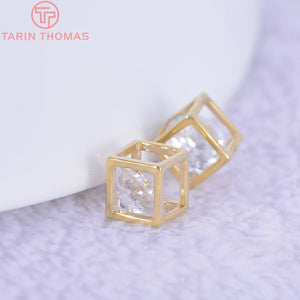 6PCS 5MM 24K Plated Brass Zircon Cube Charms Pendants Jewelry Accessories