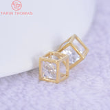 6PCS 5MM 24K Plated Brass Zircon Cube Charms Pendants Jewelry Accessories