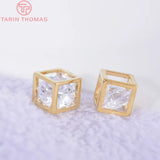 6PCS 5MM 24K Plated Brass Zircon Cube Charms Pendants Jewelry Accessories