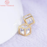 6PCS 5MM 24K Plated Brass Zircon Cube Charms Pendants Jewelry Accessories