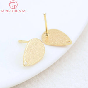 12PCS 9x13MM 24K Brass Matte Drop Shaped Stud Earrings