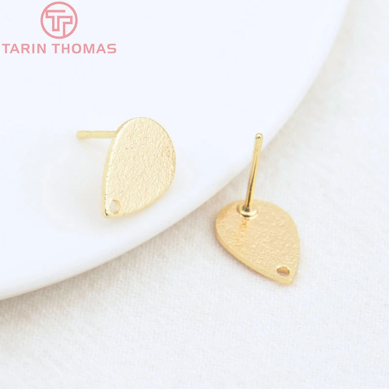 12PCS 9x13MM 24K Brass Matte Drop Shaped Stud Earrings