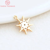 6PCS 10.5MM Hole 0.5MM 24K Brass Zircon Star Pendants Charms