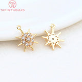 6PCS 10.5MM Hole 0.5MM 24K Brass Zircon Star Pendants Charms