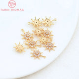 6PCS 10.5MM Hole 0.5MM 24K Brass Zircon Star Pendants Charms