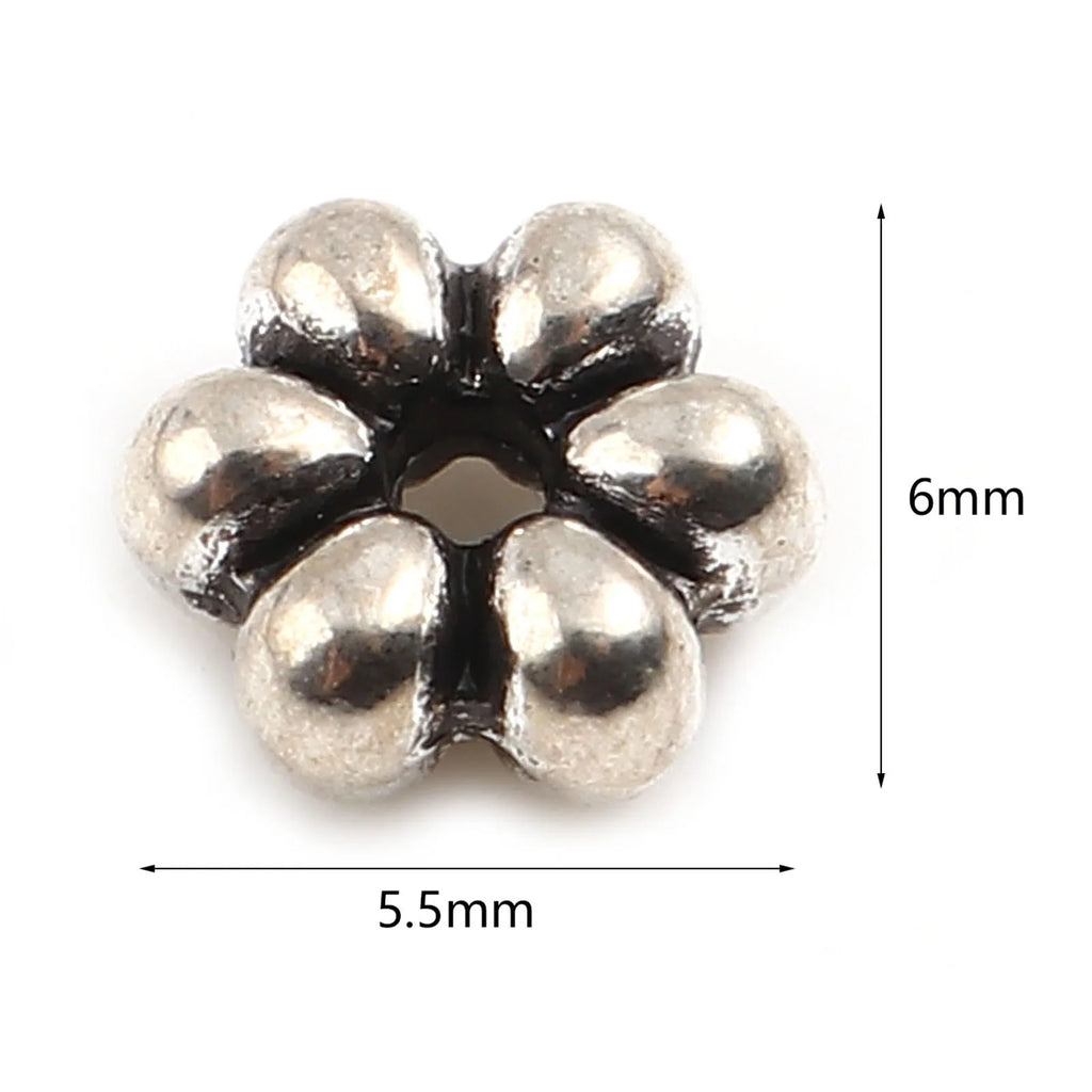 300 Vintage Flower Silver Spacer Beads 6mm x 5.5mm DIY Necklace Jewelry
