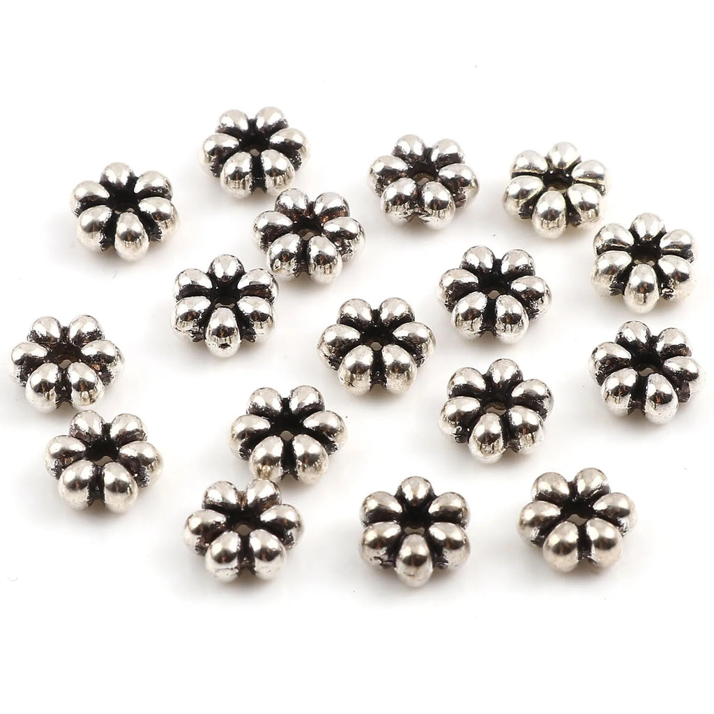300 Vintage Flower Silver Spacer Beads 6mm x 5.5mm DIY Necklace Jewelry