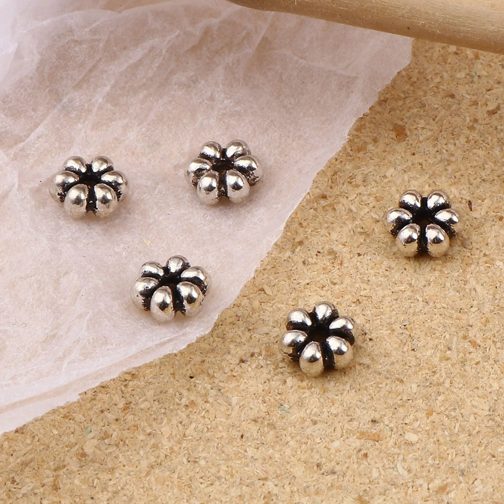 300 Vintage Flower Silver Spacer Beads 6mm x 5.5mm DIY Necklace Jewelry