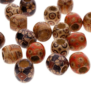 300Pcs 10mm Mixed Pattern Wooden Beads for Jewelry Making Hair Craft