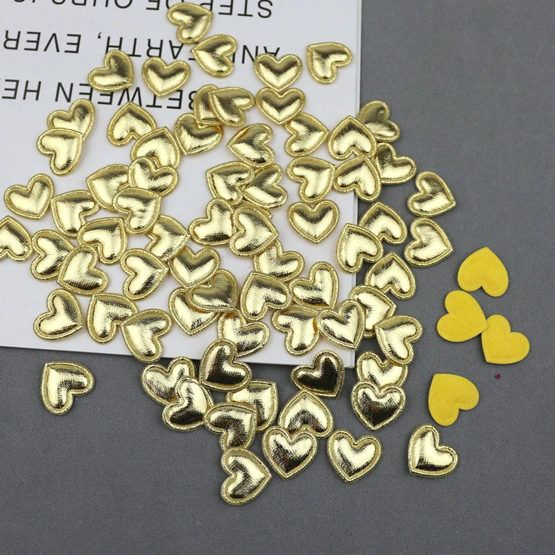 300Pcs Bright Cloth Love Heart Padded Appliques DIY Craft Supplies