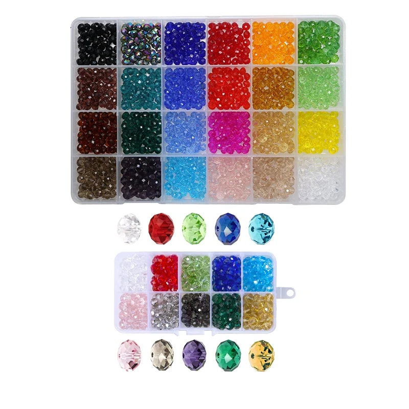300Pcs 8mm 10 Faceted Crystal Glass Beads & 1200pcs 24 Colors 6mm Hand Briolette