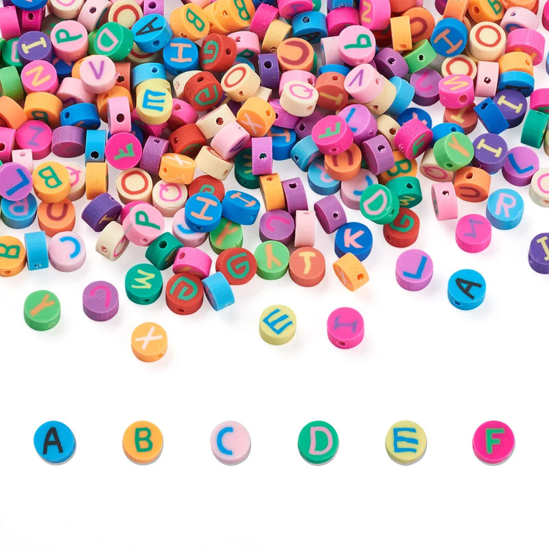 300Pcs Letter Beads Flat Round Assorted Colors
