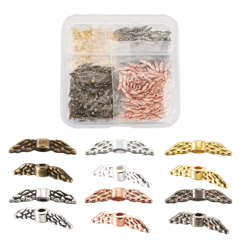 300Pcs Tibetan Style Alloy Beads Mixed Angel Wing Spacer Beads Charms