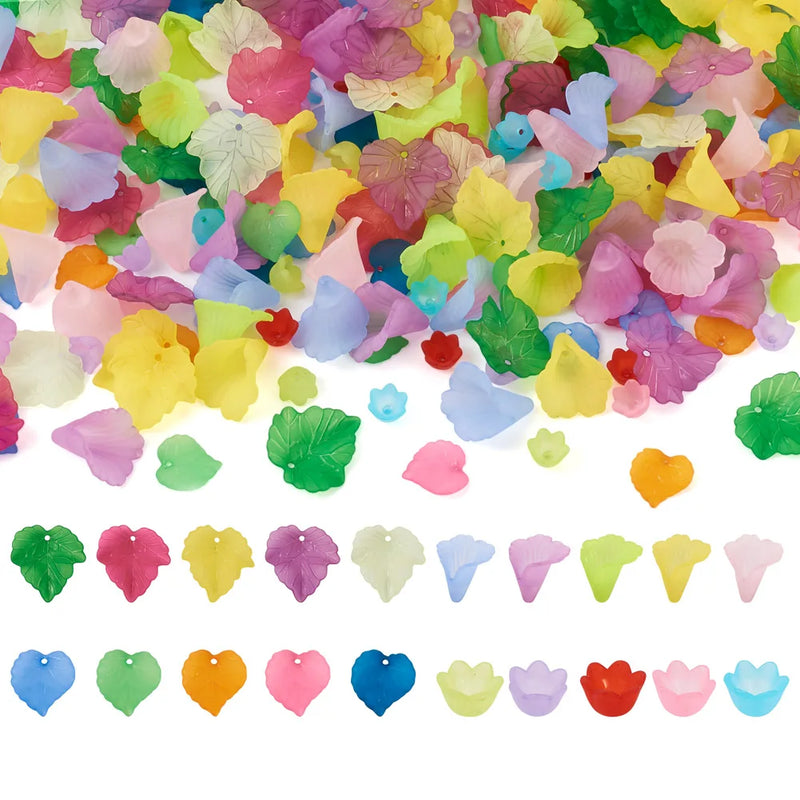 300Pcs Acrylic Leaf Charms Spacer Beads Flower Caps Jewelry Making DIY