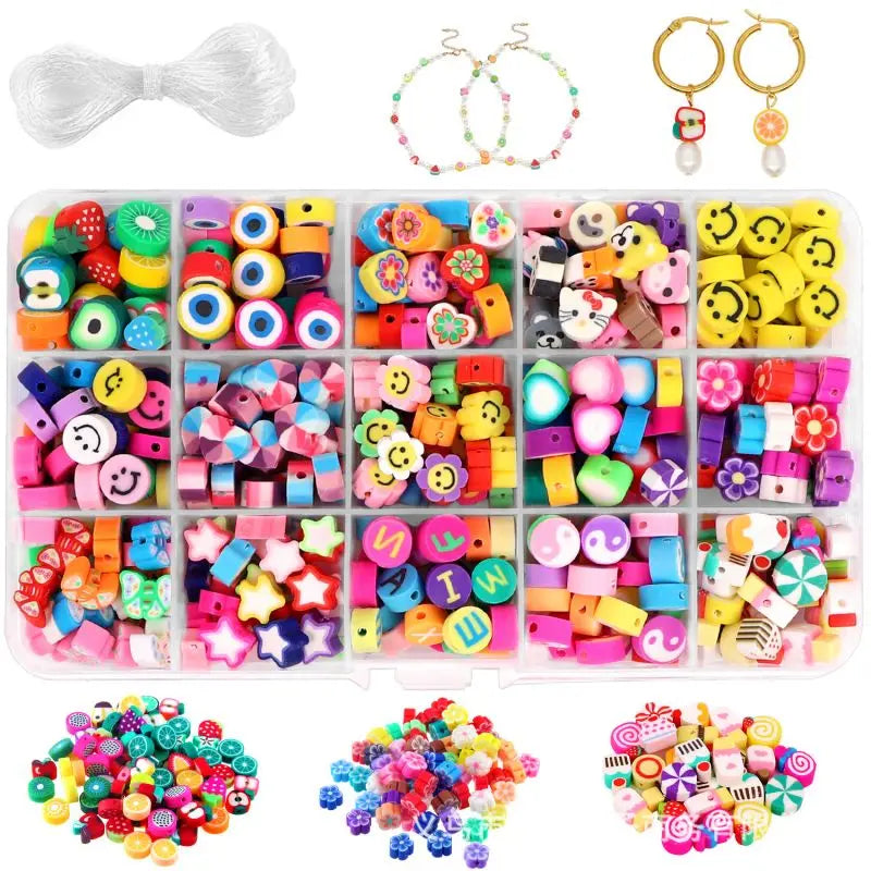 300pcs 10mm Clay Beads Kit Smile Face Fruit Flower DIY Jewelry Making