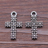 300pcs Flower Cross Charms Antique Silver Alloy DIY Jewelry Making Accessories