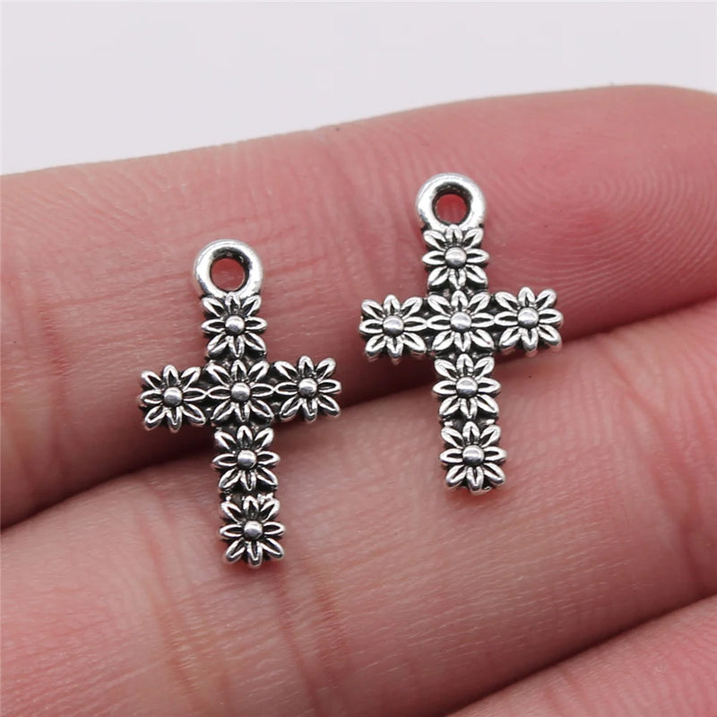 300pcs Flower Cross Charms Antique Silver Alloy DIY Jewelry Making Accessories