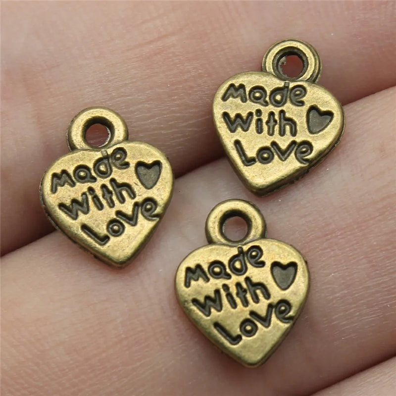 300pcs Charm Heart Love Antique Bronze Silver Jewelry Making