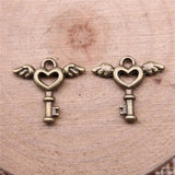 300pcs 15x14mm Antique Silver Angel Wings Key Heart Charm Pendant