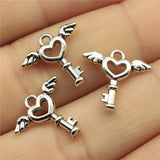 300pcs 15x14mm Antique Silver Angel Wings Key Heart Charm Pendant