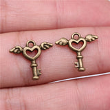 300pcs 15x14mm Antique Silver Angel Wings Key Heart Charm Pendant