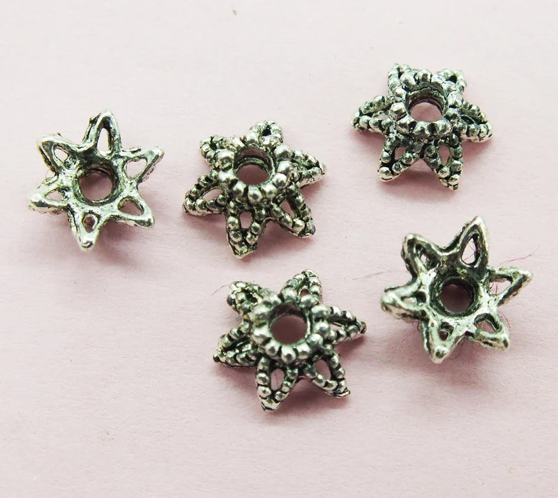 300pcs Tibetan Silver Flower Beads End Caps 5X8MM