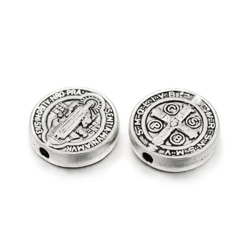 300pcs Alloy Flat Round Beads Tibetan Style Cross Bead 10x2.5mm