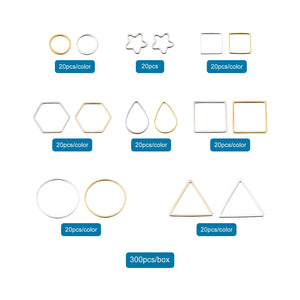 300pcs Brass Linking Rings Mixed Shapes Hollow Frames for DIY Jewelry Making