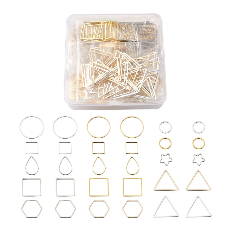 300pcs Brass Linking Rings Mixed Shapes Hollow Frames for DIY Jewelry Making