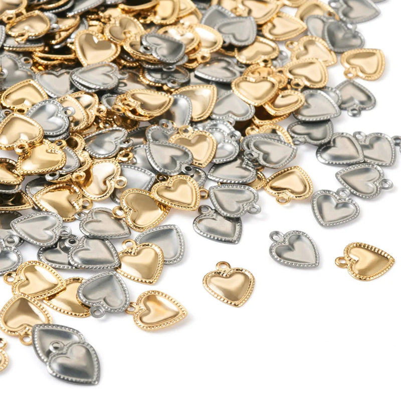 300pcs Heart Stainless Steel Pendant Mix Metal Dangle Charms DIY Jewelry Making